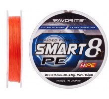 Cord Favorite Smart PE 8x 150m (red orange) # 0.5 / 0.117mm 8lb / 4.1kg