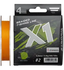 Шнур Favorite X1 PE 4x 150m (orange) #2.0/0.240 mm 30lb/13.8 kg