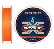 Шнур Brain Scout 4X 150m (fluoro Orange) 0.080mm 4.4kg