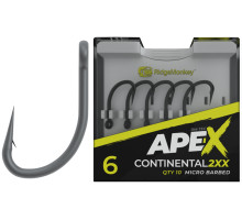 Carp hook RidgeMonkey Ape-X Continental 2XX with barb #6 (10 pcs/pack)