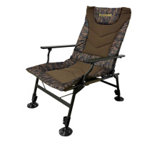 The Eclipse 1001-S folding carp chair with armrests and adjustable tilt, camouflage and fleece