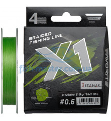Шнур Favorite X1 PE 4x 150m (l.green) #0.6/0.128mm 12lb/5.4kg